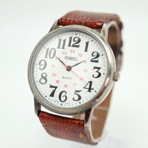 Vintage Fossil Classic Men's Watch 40mm White Dial Brown Leather w New Battery